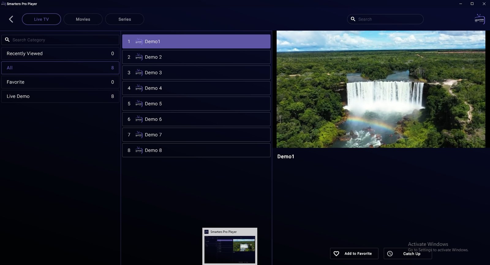 Aperçu catégories et playlists IPTV Smarters Pro